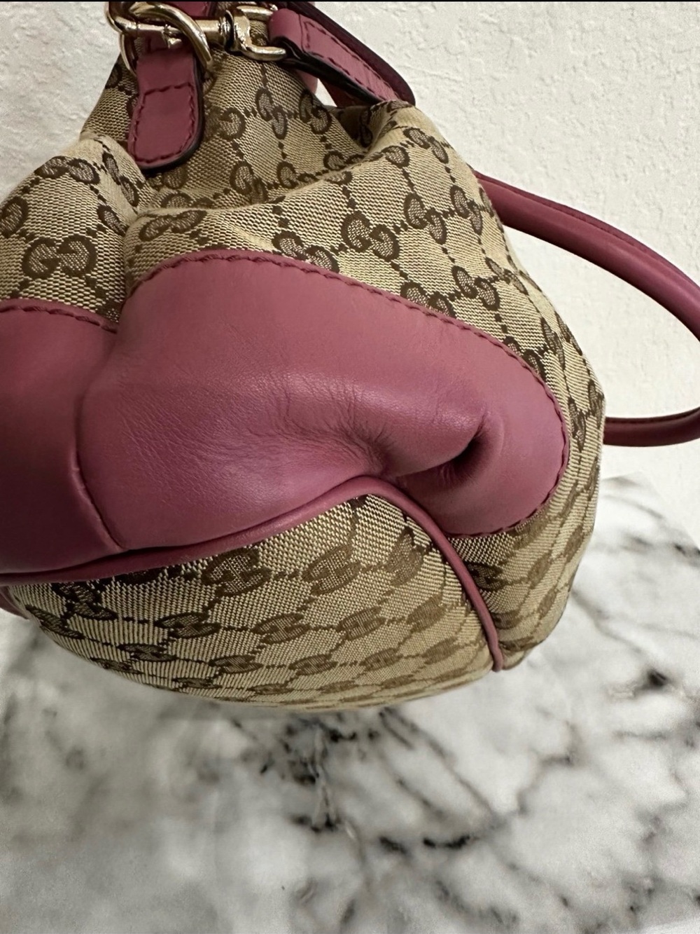 Authentic Gucci Brown GG Canvas Tote with Pink Leather Trim Pristine Condition - Picture 6 of 12